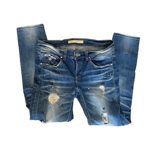 Rodis Denim Distressed Jeans Embroidered Size 30 Stretch Skinny